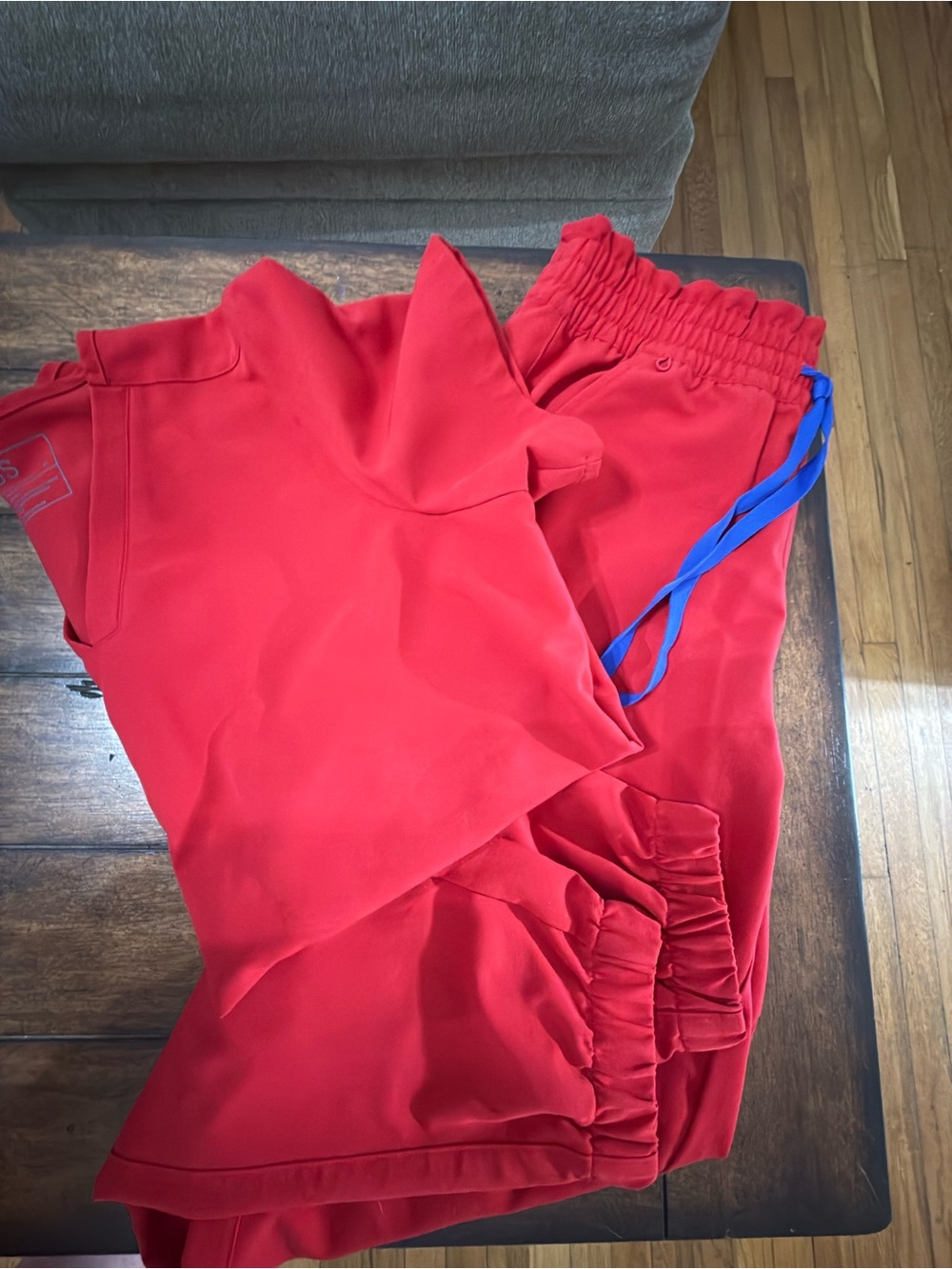 Figs Winning Red Scrub Set with Blue Drawstring